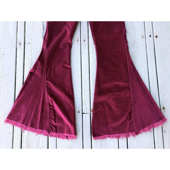 Free People Cords Super Flare Bellbottom Jeans Mulberry Corduroy Pants - Picture 6 of 13